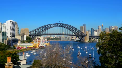 Lavanda-Bay,-puente-del-puerto-de-sidney,-Luna-Park-(4-k-UHD-a/HD)