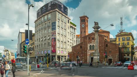 italy-milan-sunny-day-san-babila-basilica-street-panorama-4k-time-lapse