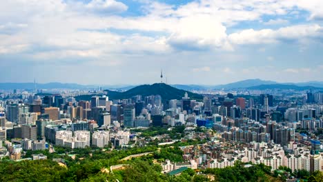 Time-lapse-of-Cityscape-in-Seoul-with-Seoul-tower-and-blue-sky.