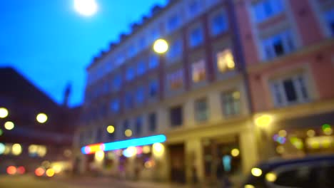 Blur-main-station-of-Copenhagen-outside-area-at-evening-time.-Beautiful-night-scene-of-European-city
