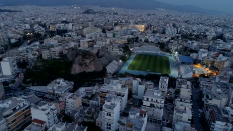 Athen-bei-Dämmerung,-aerial-view