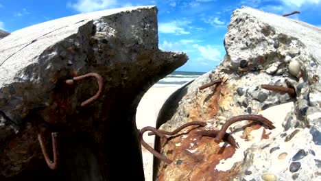 Ruin-of-concrete-Bunker,-Atlantic-Wall,-Second-World-War,-memorial,-North-Sea,-4K