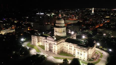 Aerial-of-Downtown-Austin,-Texas-at-Night