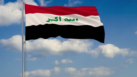 Flag-of-Iraq-against-background-of-clouds-floating-on-the-blue-sky