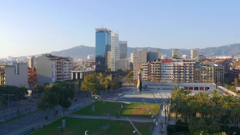 barcelona-Sonnenuntergang-joan-Miró-park-Aussicht-vom-Dachgarten-4-k-Spanien