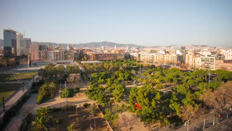 sunset-light-roof-top-view-on-park-de-joan-miro-4k-time-lapse-barcelona