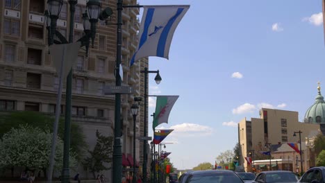 Usa-summer-time-philadelphia-national-flags-on-the-street-4k