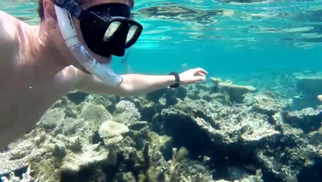 Un-hombre-de-snorkel-en-el-arrecife-de-Coral-de-Isla-Mauricio