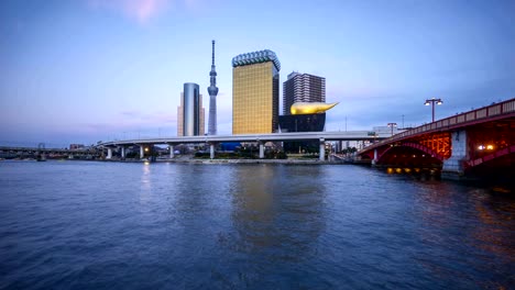 sunset-day-to-night-at-Tokyo-city-skyline,-Tokyo-Sky-Tree,-Sumida-River