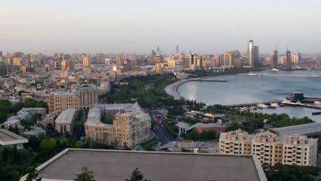 Panoramic-View-of-a-Big-City-by-the-Sea.-Day-to-Night.-TimeLapse