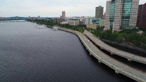 Aerial-shot-Boston-Memorial-Drive-and-Charles-River