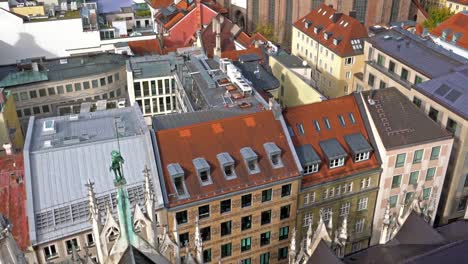 Aerial-view-of-Cathedral-of-Our-Dear-Lady,-The-Frauenkirche-in-Munich-city,-Germany