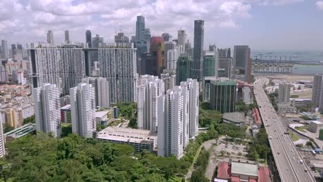 Vista-aérea-de-4K-de-panorámico-skyline-de-Singapur