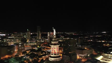 Aerial-of-Downtown-Austin,-Texas-at-Night