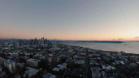 Amazing-Cityscape-Aerial-of-Seattle-Buildings-and-Elliot-Bay-Ferry