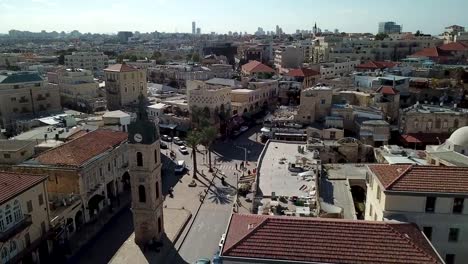 Luftaufnahme-der-Jaffa-Uhrturm-und-die-alte-Stadt