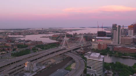 Aerial-view-of-Boston-at-sunset.