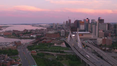 Aerial-view-of-Boston-at-sunset.