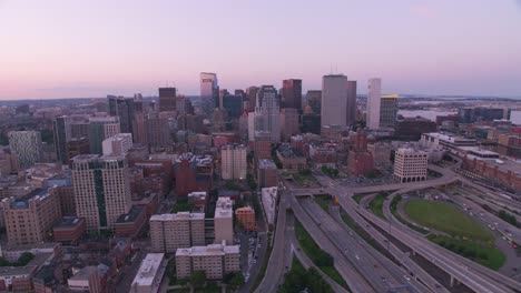 Aerial-view-of-Boston-at-sunset.