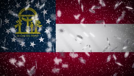 Georgia-flag-falling-snow,-New-Year-and-Christmas-background,-loop