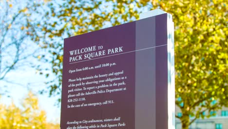 Pack-Square-Park-Signage-in-City-of-Asheville,-NC