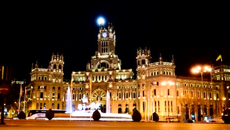 Stadtzentrum-von-Madrid,-Nacht-timelapse