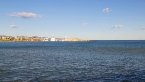 mediterranean-sea-sunny-day-barcelona-beach-panorama-4k-spain