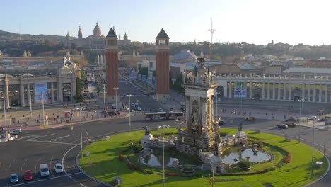 day-light-placa-espanya-panorama-fountain-and-traffic-circle-4k-spain