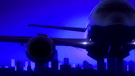Detroit-Michigan-USA-America-Airplane-Take-Off-Moon-Night-Blue-Skyline-Travel