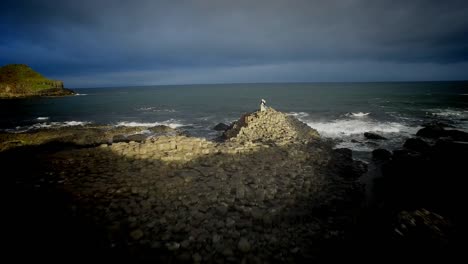 4k-Aerial-Shot-of-a-Queen-on-Giant's-Causeway,-Northern-Ireland