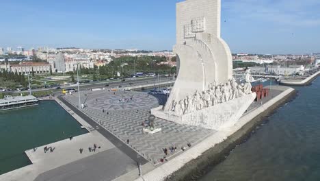 Aerial-View-of-Monument-to-the-discoveries,-Lisbon,-Portugal