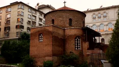 Brick-ruins-of-spiritual-heritage-of-church-in-middle-of-housing-estate,-history