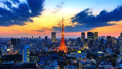 4-K.-Zeitraffer-Stadtbild-in-Tokyo-City-mit-Tokyo-Tower-in-japan