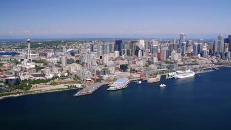 Blue-Sky-Cityscape-Aerial-of-Seattle-Oceanfront-Architecture