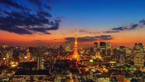 4-K.-Zeitraffer-Stadtbild-in-Tokyo-City-mit-Tokyo-Tower-in-japan