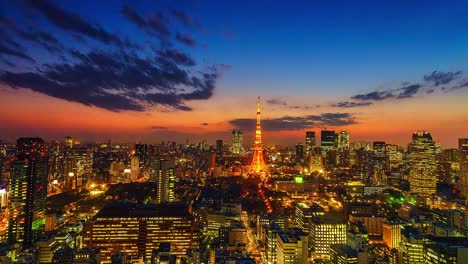 4-K.-Zeitraffer-Stadtbild-in-Tokyo-City-mit-Tokyo-Tower-in-japan