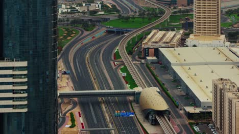 day-light-dubai-downtown-main-road-metro-station-roof-view-4k-time-lapse-united-arab-emirates