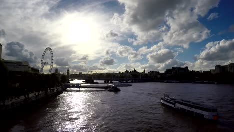 Thames-River,-Big-Ben-y-London-Eye,-Time-lapse,-London,-Loop