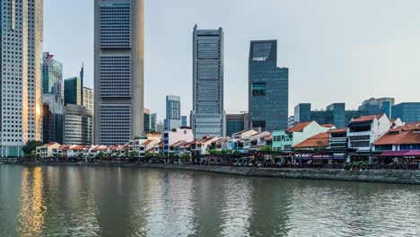 4-de-K-de-día-a-noche-barco-Quay-Singapore-lapso