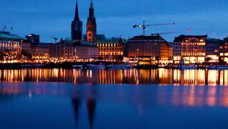 Alster-lake-at-night,-Hamburg