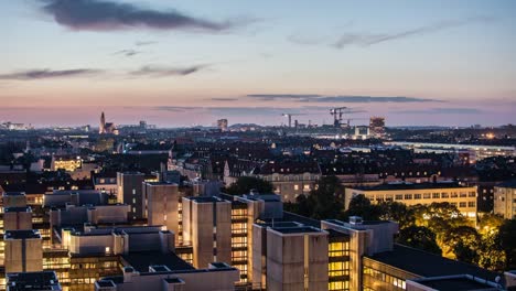 4K-Time-Lapse-Tilt-of-Stockholm-cityscape-at-dusk.-View-of-city-skyline-and-office-buildings