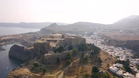 Aerial-view-of-ancient-Acropolis-and-village-of-Lindos