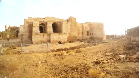 ancient-ruined-mysterious-castle,-close-to-the-border-between-Turkey-and-Syria