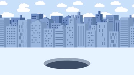 Business-man-fall-into-the-hole.-Background-of-buildings.-Risk-concept.-Loop-illustration-in-flat-style.