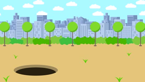 Business-woman-fall-into-the-hole.-Background-of-town.-Risk-concept.-Loop-illustration-in-flat-style.