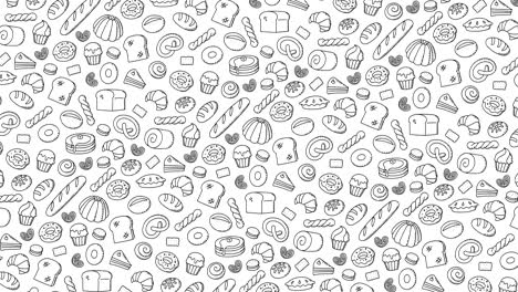 Bakery-moving-rotate-pattern-background-cartoon-hand-drawing-outline-stroke-illustration-isolated-on-white-background-seamless-looping-animation-4K