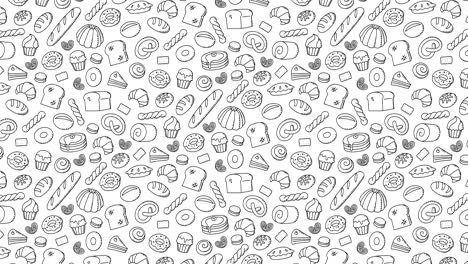 Bakery-moving-pattern-background-cartoon-hand-drawing-outline-stroke-illustration-isolated-on-white-background-seamless-looping-animation-4K