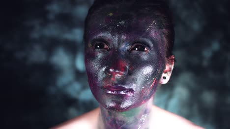 4k-Cosmic-Shot-of-a-Woman-with-Alien-make-up-Looking-Around