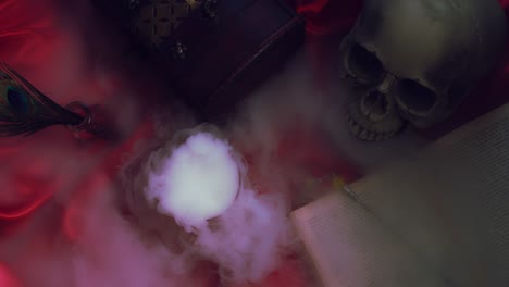 4k-Abstract-Halloween-Background-Composition-with-Skull,-Smoke-in-reverse