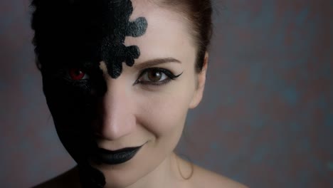 4k-Shot-of-a-Woman-with-Halloween-Make-up-Smiling-Evil